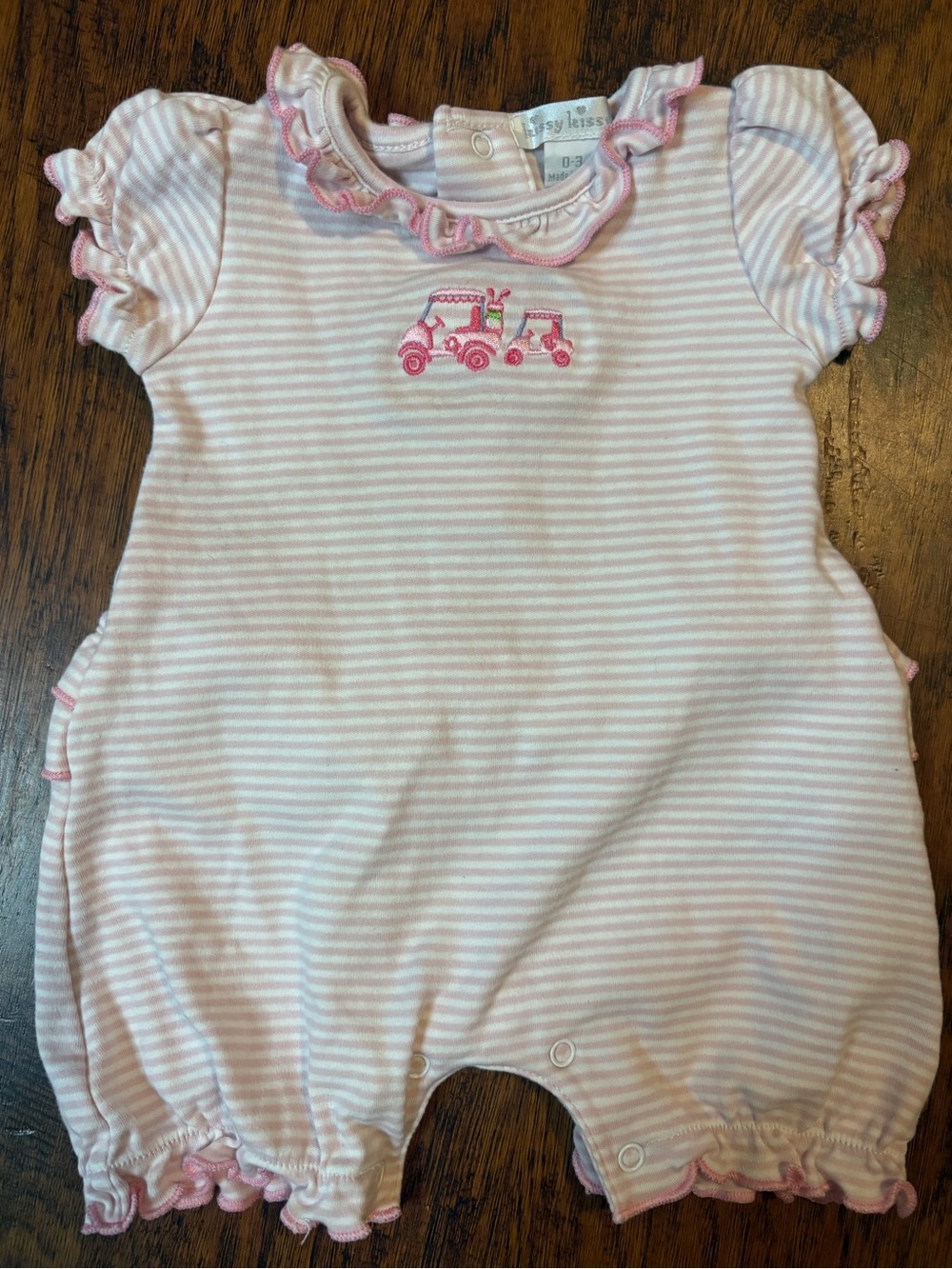 Kissy Kissy Pink and White Striped Ruffle One-Piece